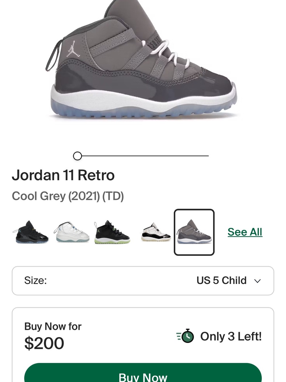 Jordan 11 Kids Sneakers in Cool Grey and White